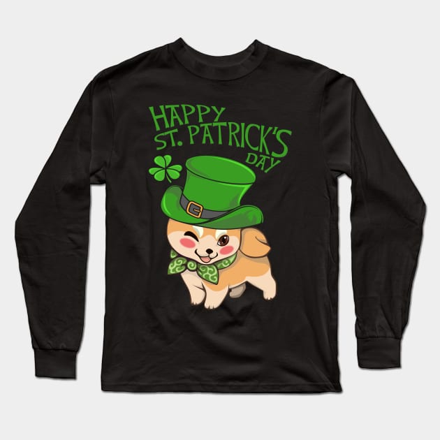 St Patrick Shiba Inu Cute Dog Kawaii Long Sleeve T-Shirt by Aliaksandr